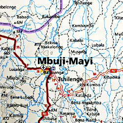 Congo Democratic Republic, Road and Topographic Tourist Map.