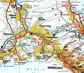 Hawaiian Islands Road and Topographic Tourist Map, America.