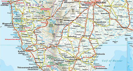 India, Southern, Road and Topographic Tourist Map.