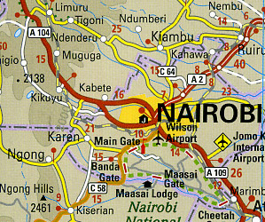 Kenya Road and Topographic Tourist Map.