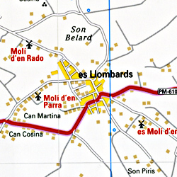 Mallorca, South, Road and Topographic Tourist Map, Balearic Isles, Spain.