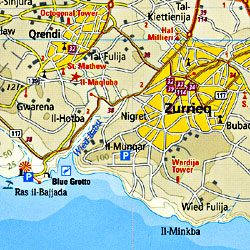 Malta, Road and Topographic Tourist Map, Mediterranean.