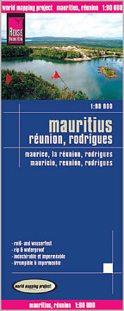 Mauritius Island, Reunion and Rodriquez Road and Topographic Tourist Map, Indian Ocean.