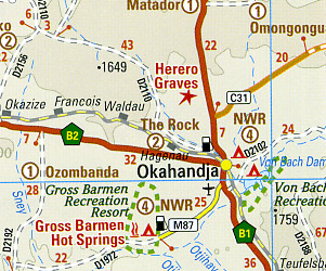 Namibia Road and Topographic Tourist Map.