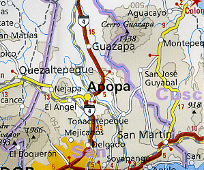 Nicaragua, Honduras and El Salvador Road and Topographic Tourist Map.