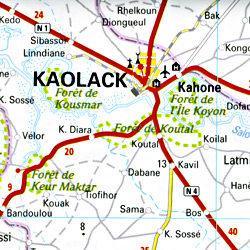 Senegal and Gambia Road and Topographic Tourist Map.