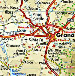 Spain and Portugal, Road and Topographic Tourist Map.