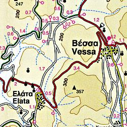 Hios Islands Road and Physical Tourist Map, Greece.