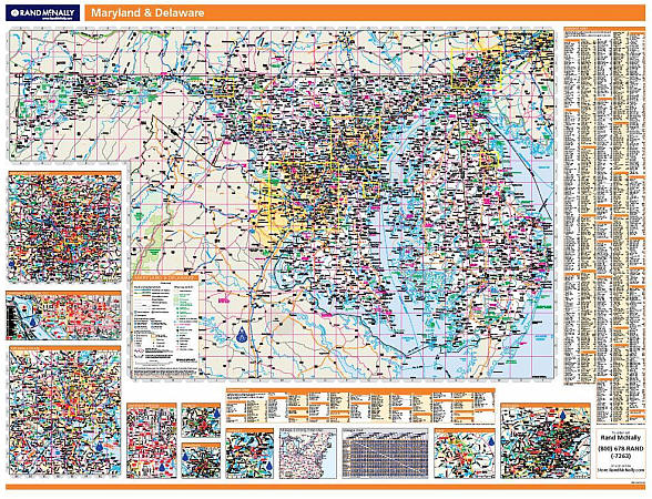 Maryland and Delaware WALL Map, America.