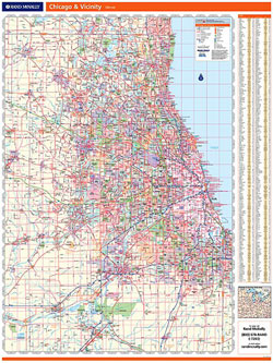 Chicago WALL Map, Illinois, America.