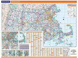 Massachusetts WALL Map, America.