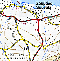 Egina Island Road and Physical Tourist Map, Greece.