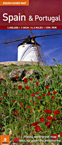 Spain and Portugal, Road and Physical Tourist Road Map.