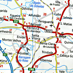 Spain and Portugal, Road and Physical Tourist Road Map.