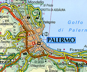 Italy, Southern Road and Shaded Relief Tourist Map.