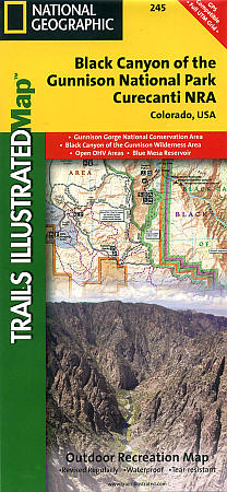 Black Canyon of the Gunnison National Park, Road and Recreation Map, Colorado, America.