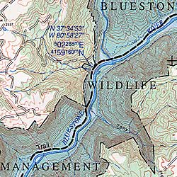 New River Gorge and National River, Road and Recreation Map, America.