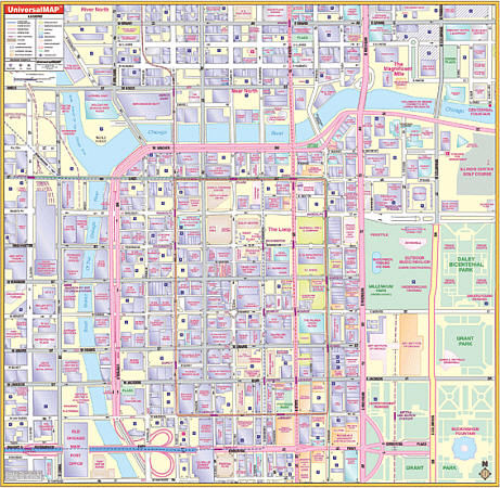 Chicago Loop WALL Map, Illinois, America.