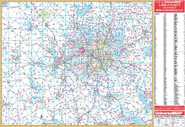 Dallas and Fort Worth WALL Map.