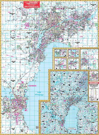 Fox Cities WALL Map, Wisconsin, America.