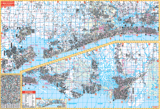 Mississippi Gulf Coast WALL Map, America.