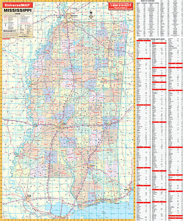 Mississippi WALL Map, America.