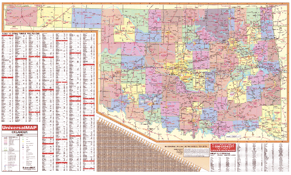 Oklahoma WALL Map, America.