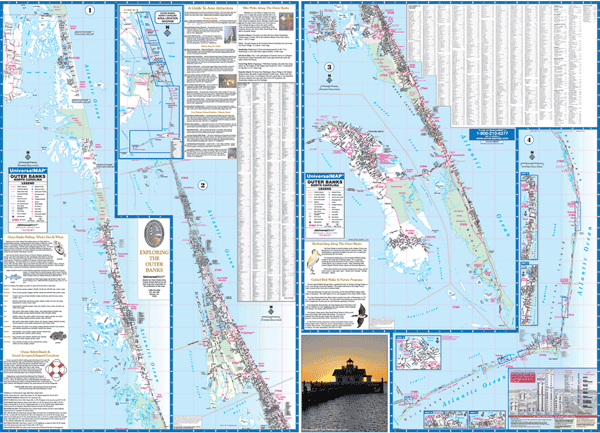 Outer Banks WALL Map, North Carolina, America.