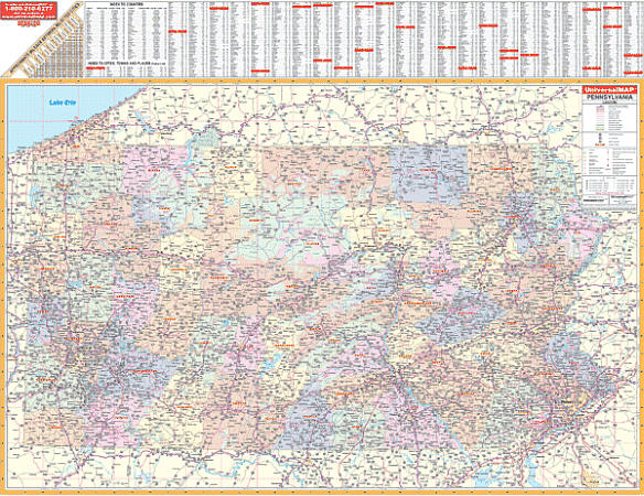 Pennsylvania WALL Map, America.