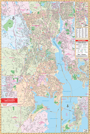 Providence and Rhode Island Vicinity WALL Map, Rhode Island, America.