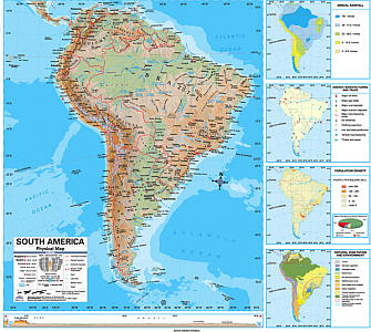 South America Advanced Physical "Classroom" WALL Map On Roller with Backboard.