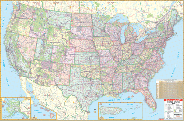 United States "Large Format" WALL Map, America.