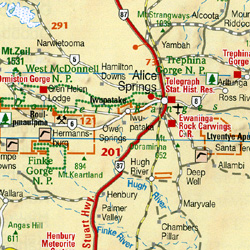 Australia Road and Shaded Relief Tourist Map.