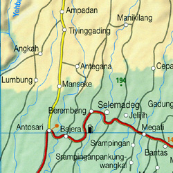 Bali, Lombok and Komodo Road and Shaded Relief Tourist Map, Indonesia.