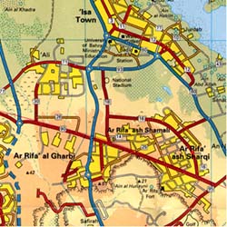 Bahrain Road and Physical Shaded Relief Map.