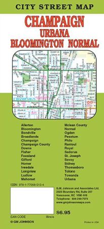 Bloomington, Champaign, Urbana City Street Map, Illinois, America.