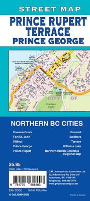 Prince George, Northern BC Cities, Prince Rupert and Fort St John City Street Map, British Columbia, Canada.