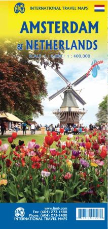 AMSTERDAM Physical Travel Reference Map, Netherlands.