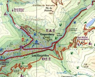 Andorra and Pyrenees Road and Physical Travel Reference Map.