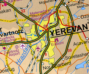 Azerbaijan and Armenia, Road and Travel Reference Map.