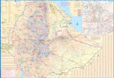 Ethiopia & Eritrea Road and Physical Travel Reference Map.