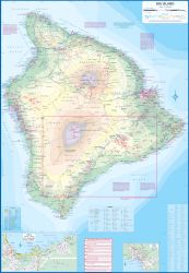 Hawaii Volcanoes NP & Big Island Road and Physical Travel Reference Map, Hawaii State, America.