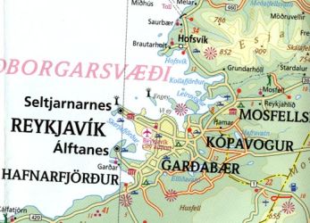 Iceland Road and Physical Travel Reference Map.