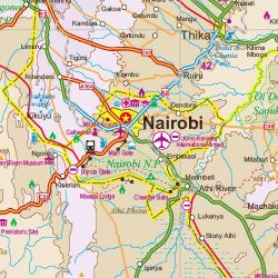 Kenya Road and Physical Travel Reference Map.