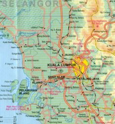 Malaysia Road and Physical Travel Reference Map.