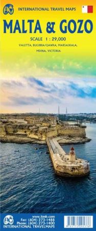 Malta and Gozo, Road and Physical Travel Reference Map, Mediterranean.