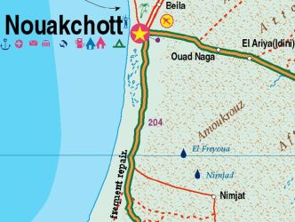 Mauritania and Mali Road and Physical Travel Reference Map.