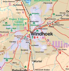 Namibia Road and Physical Travel Reference Map.