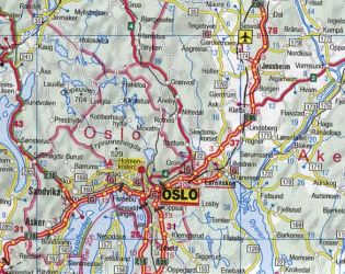 Norway Road and Physical Travel Reference Map.