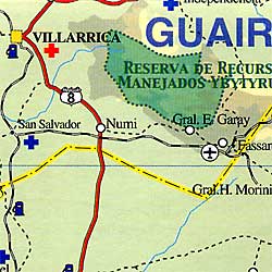 Paraguay and Bolivia South Road and Physical, Travel Reference Road Map.